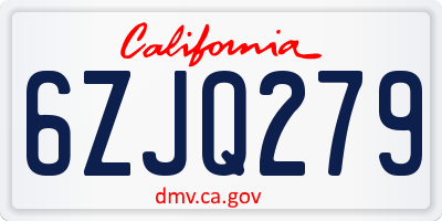 CA license plate 6ZJQ279