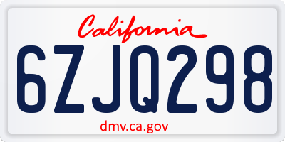 CA license plate 6ZJQ298