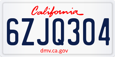 CA license plate 6ZJQ304