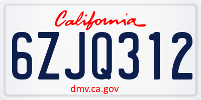 CA license plate 6ZJQ312