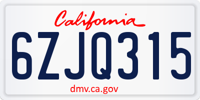 CA license plate 6ZJQ315