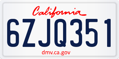 CA license plate 6ZJQ351