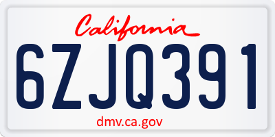 CA license plate 6ZJQ391