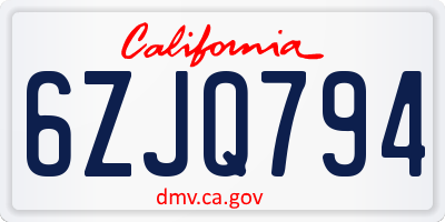 CA license plate 6ZJQ794