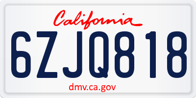 CA license plate 6ZJQ818