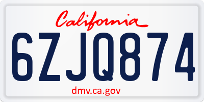 CA license plate 6ZJQ874