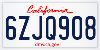 CA license plate 6ZJQ908