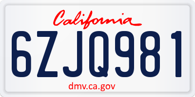 CA license plate 6ZJQ981
