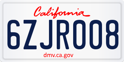 CA license plate 6ZJR008