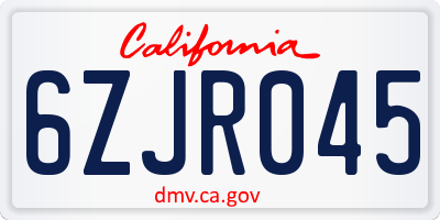 CA license plate 6ZJR045