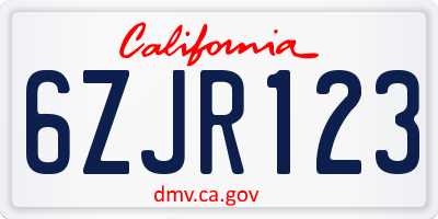 CA license plate 6ZJR123