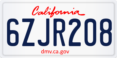 CA license plate 6ZJR208