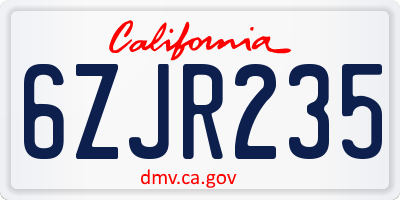 CA license plate 6ZJR235