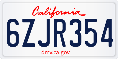 CA license plate 6ZJR354