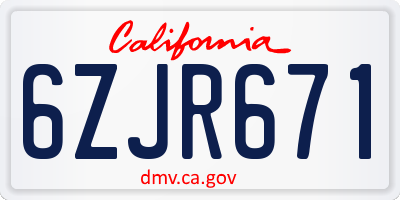 CA license plate 6ZJR671