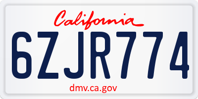 CA license plate 6ZJR774