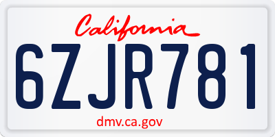 CA license plate 6ZJR781