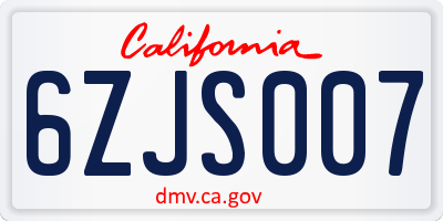 CA license plate 6ZJS007