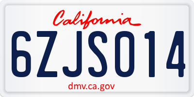 CA license plate 6ZJS014