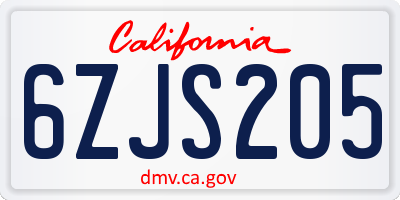 CA license plate 6ZJS205
