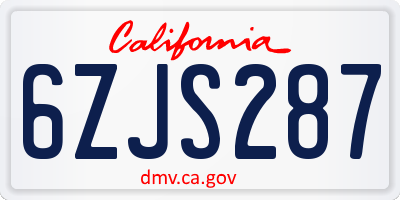 CA license plate 6ZJS287