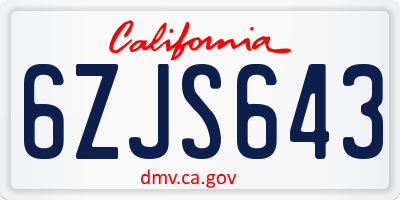 CA license plate 6ZJS643