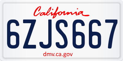 CA license plate 6ZJS667