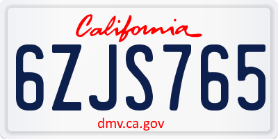 CA license plate 6ZJS765