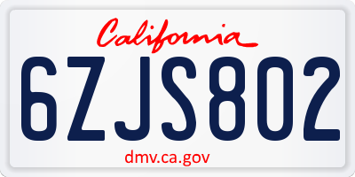 CA license plate 6ZJS802