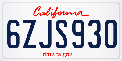 CA license plate 6ZJS930