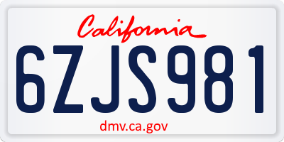 CA license plate 6ZJS981