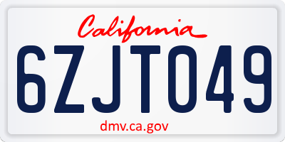CA license plate 6ZJT049