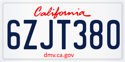 CA license plate 6ZJT380