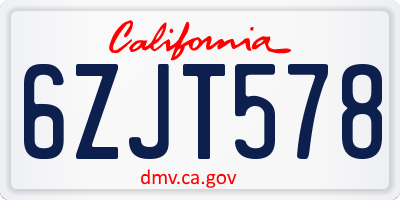 CA license plate 6ZJT578