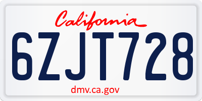 CA license plate 6ZJT728