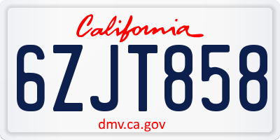 CA license plate 6ZJT858