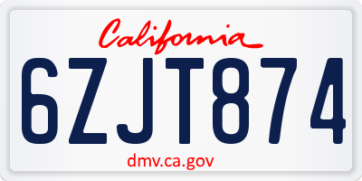 CA license plate 6ZJT874