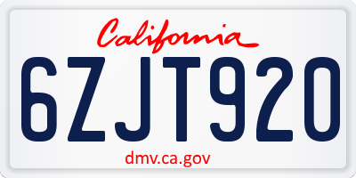 CA license plate 6ZJT920