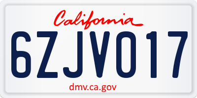 CA license plate 6ZJV017