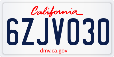 CA license plate 6ZJV030