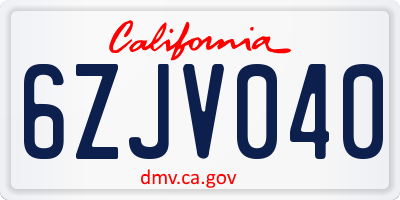 CA license plate 6ZJV040