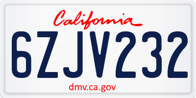 CA license plate 6ZJV232
