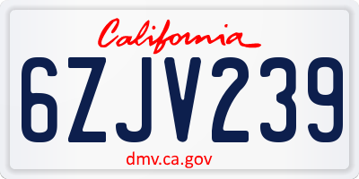 CA license plate 6ZJV239