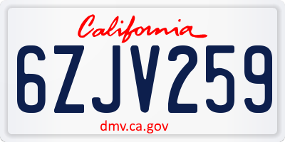 CA license plate 6ZJV259