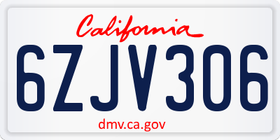 CA license plate 6ZJV306