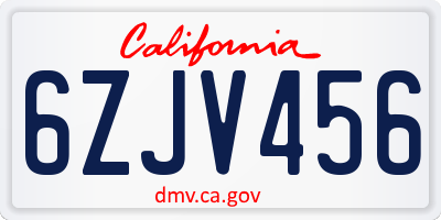 CA license plate 6ZJV456