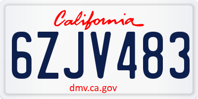 CA license plate 6ZJV483
