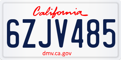 CA license plate 6ZJV485