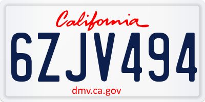 CA license plate 6ZJV494