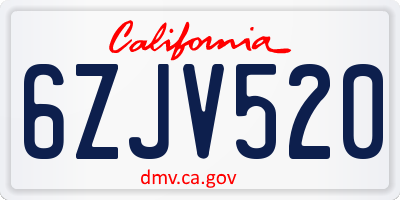 CA license plate 6ZJV520